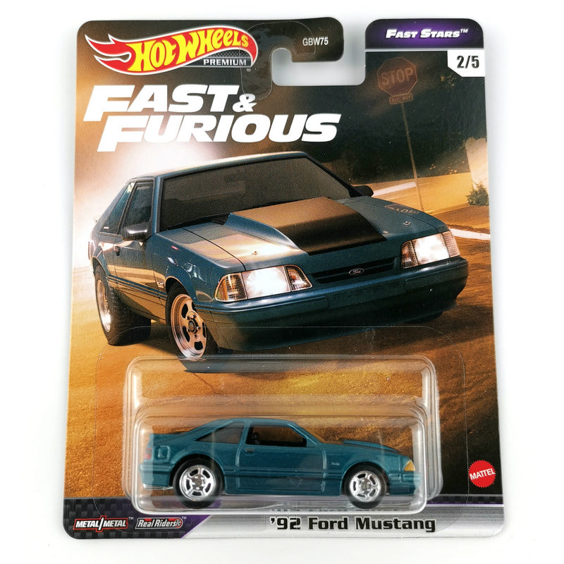 Hot Wheels 92 Ford Mustang Fast & Furious Evolution Premium 1/64 Real Riders Modelo de coche de metal fundido a presión GBW75-9C6L