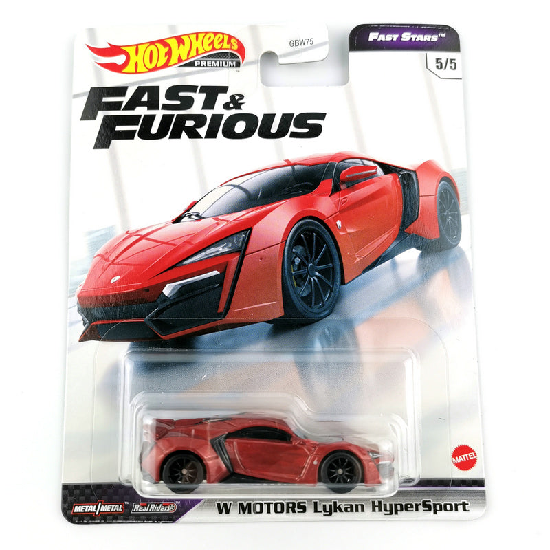 Hot Wheels W MOTORS Lykan HyperSport Evolution Fast & Furious Evolution Premium 1/64 Real Riders Modelo de coche de metal fundido a presión GBW75-9C6L