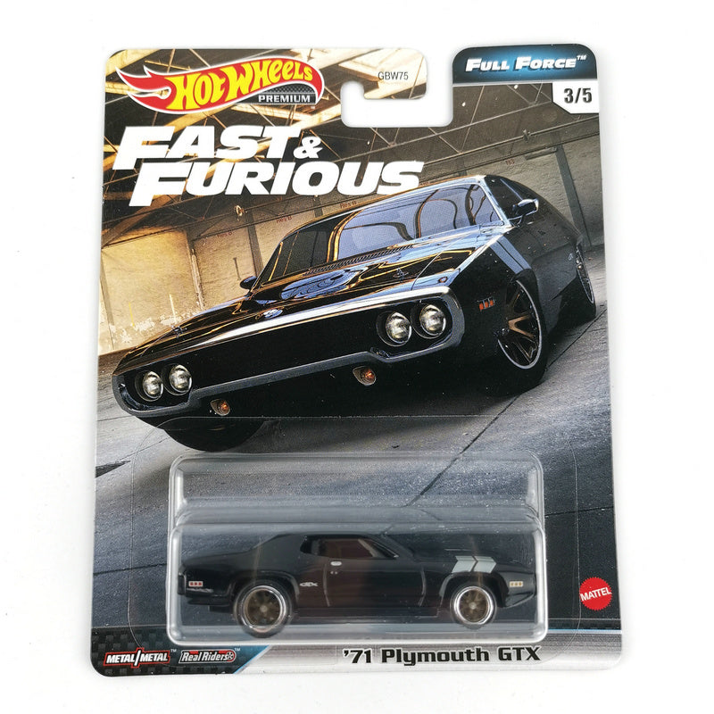 Hot Wheels 71 Plymouth GTX Fast & Furious Evolution Premium 1/64 Real Riders Modelo de coche de metal fundido a presión GRM15-9C64-GBW75