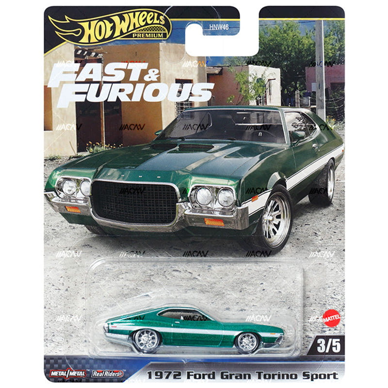Hot Wheels 1972 Ford Gran Torino Sport Fast & Furious Evolution Premium 1/64 Real Riders Modelo de coche de metal fundido a presión HNW46-9C6F