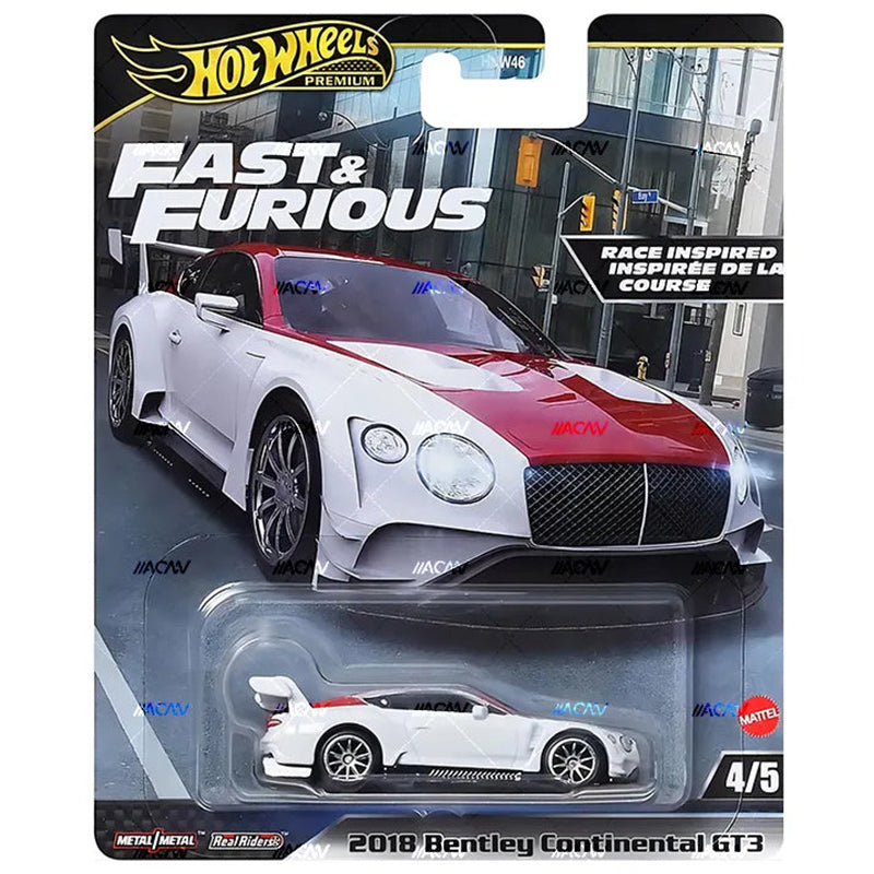 Hot Wheels 2018 Bentley Continetal GT3 Fast & Furious Evolution Premium 1/64 Real Riders Metal Diecast Model Car HNW46-9C6H