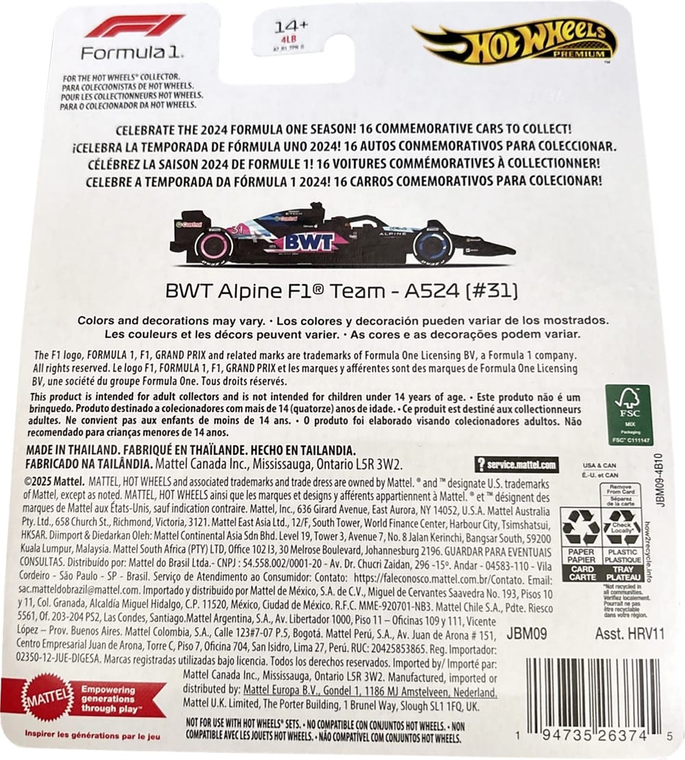Hot wheels 1:64 F1 Formula Racing Six-Car Set F1-HRV11-F