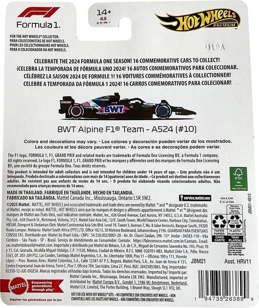Hot wheels 1:64 F1 Formula Racing Six-Car Set F1-HRV11-F