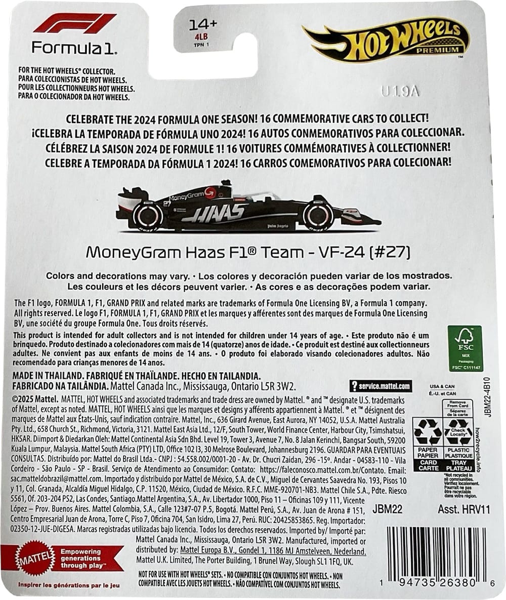 Hot wheels 1:64 F1 Formula Racing Six-Car Set F1-HRV11-F