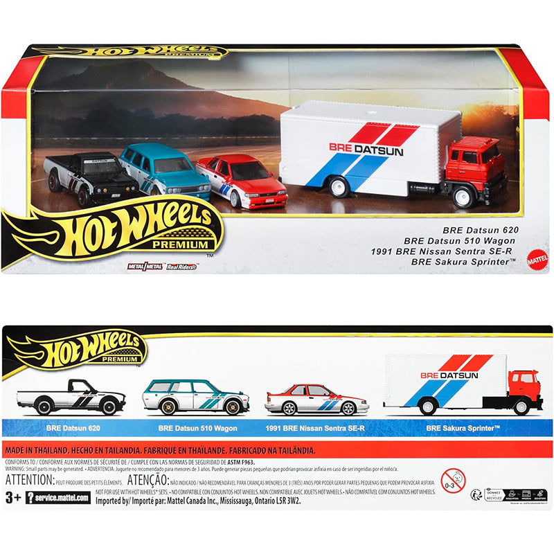 Hot wheels 1:64 BRE Datsun 620+BRE Datsun 510 Wagon+1991 BRE Nissan Sentra SE-R+BRE Sakura Sprinter GMH39-HRT52