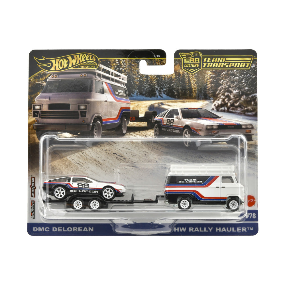 Hot wheels 1:64 DMC DeLorean & HW Rally Hauler FLF56-78-JBM35