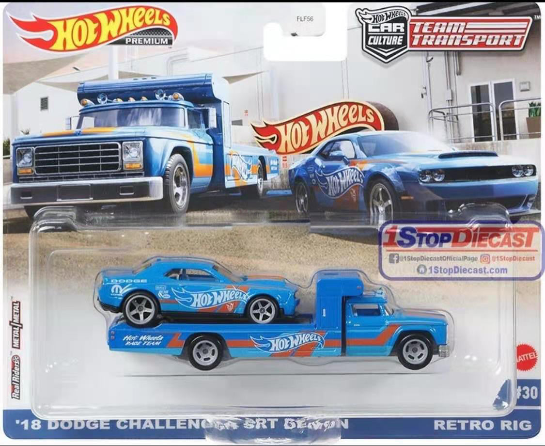 Hot wheels 1:64 18 DODGE CHALLENGER SRT & RETRO RIG FLF56-30-GRK51