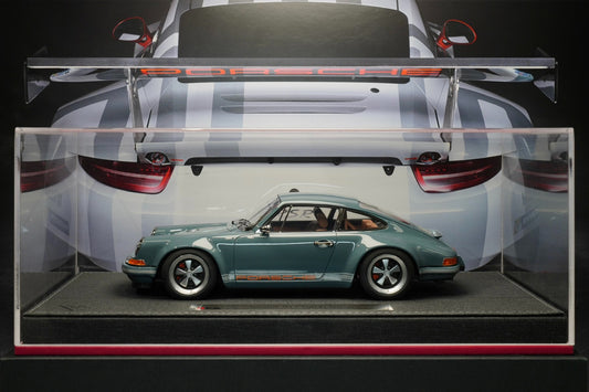 ¡Modelo Porsche 964Singer Hardtop de resina a escala 1:18! ¡Carrocería gris cemento retro! Interior color café. 
