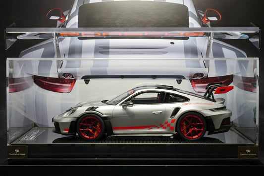 TP1:18 Porsche 992 GT3RS Weissach Package Carbon Fiber Edition Resin Exquisite Car Model! GT Silver Metallic Paint Color Perfect Match with Red Interior Plaid Seat Roll Bar! Matching Official Nurburgring Special Racing Decal! Limited to 30 units in China