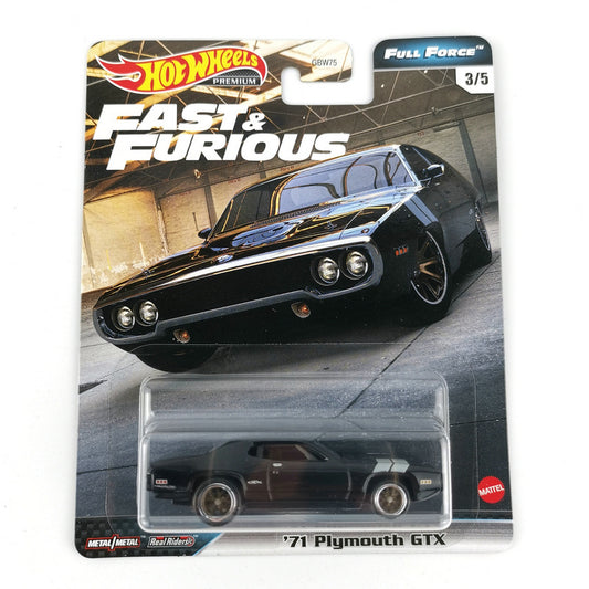 Hot Wheels 71 Plymouth GTX Fast &amp; Furious Evolution Premium 1/64 Real Riders Modelo de coche de metal fundido a presión GRM15-9C64-GBW75 