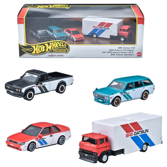 Hot wheels 1:64 BRE Datsun 620+BRE Datsun 510 Wagon+1991 BRE Nissan Sentra SE-R+BRE Sakura Sprinter GMH39-HRT52