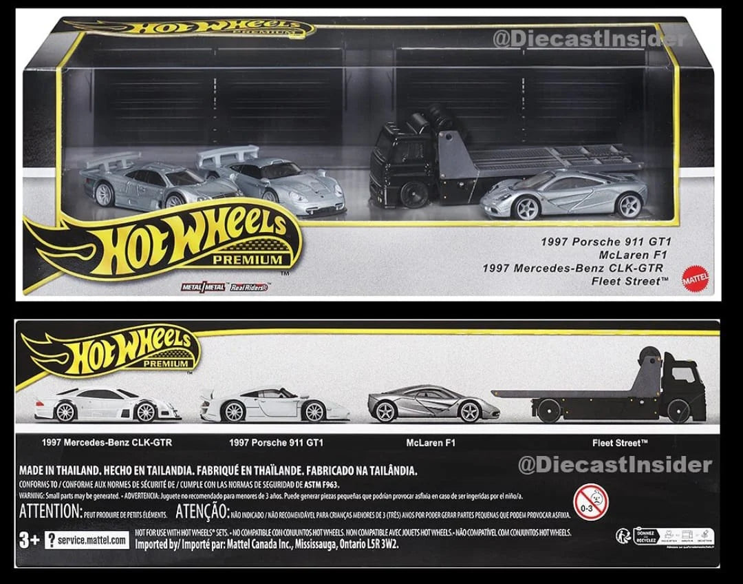 Hot wheels 1:64 1997 Porsche 911 GT1+McLaren F1+1997 Mercedes-Benz CLK-GTR+Fleet Street GMH39-JBM07