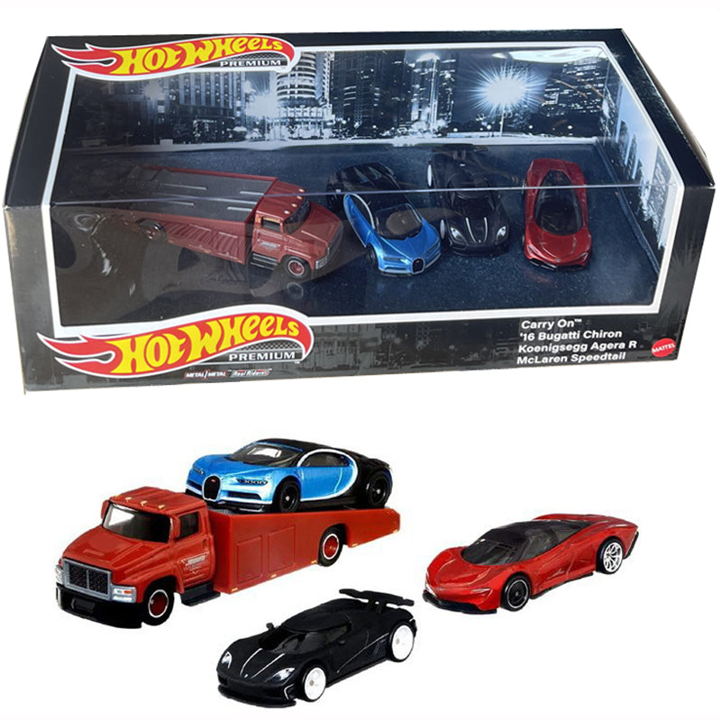 Hot wheels 1:64 CARRY ON+16 BUGATTI CHIRON+KOENIGSEGG AGERA R+McLAREN SPEEDTAIL GMH39-HCR54