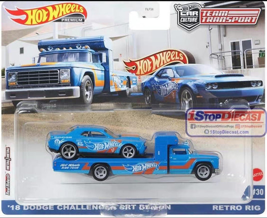 Hot wheels 1:64 18 DODGE CHALLENGER SRT & RETRO RIG FLF56-30-GRK51