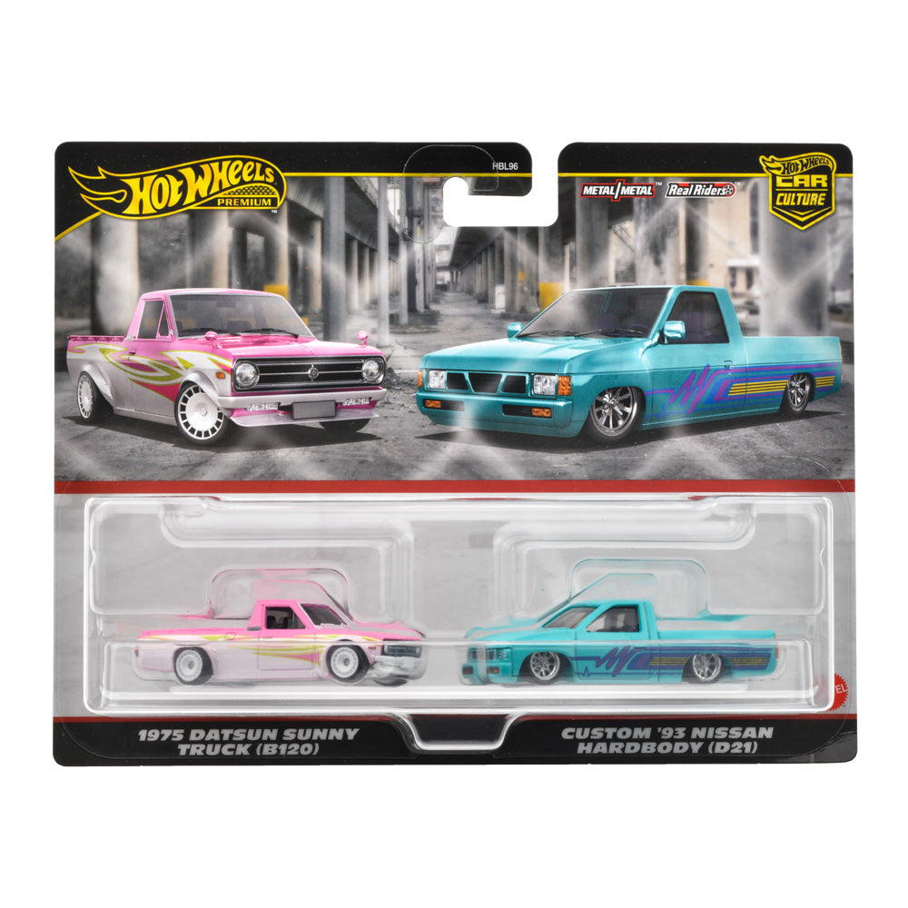 Hot wheels 1:64 1975 Datsun Sunny Truck (B120) & Custom '93 Nissan Hardbody (D21) HBL96-HRR78