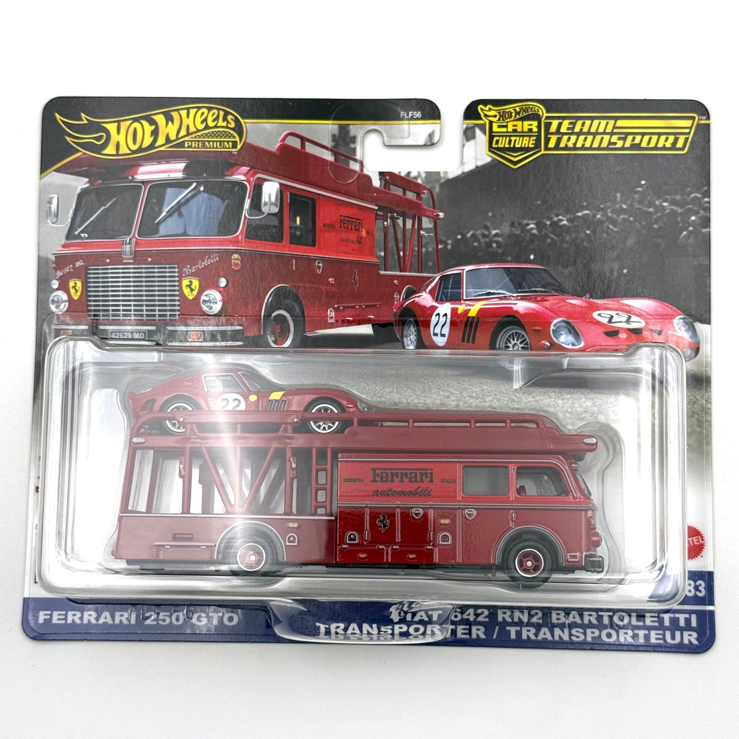 Hot wheels 1:64 Ferrari 250 GTO & Fiat 642 RN2 Bartoletti Transporter FLF56-83-JBM37